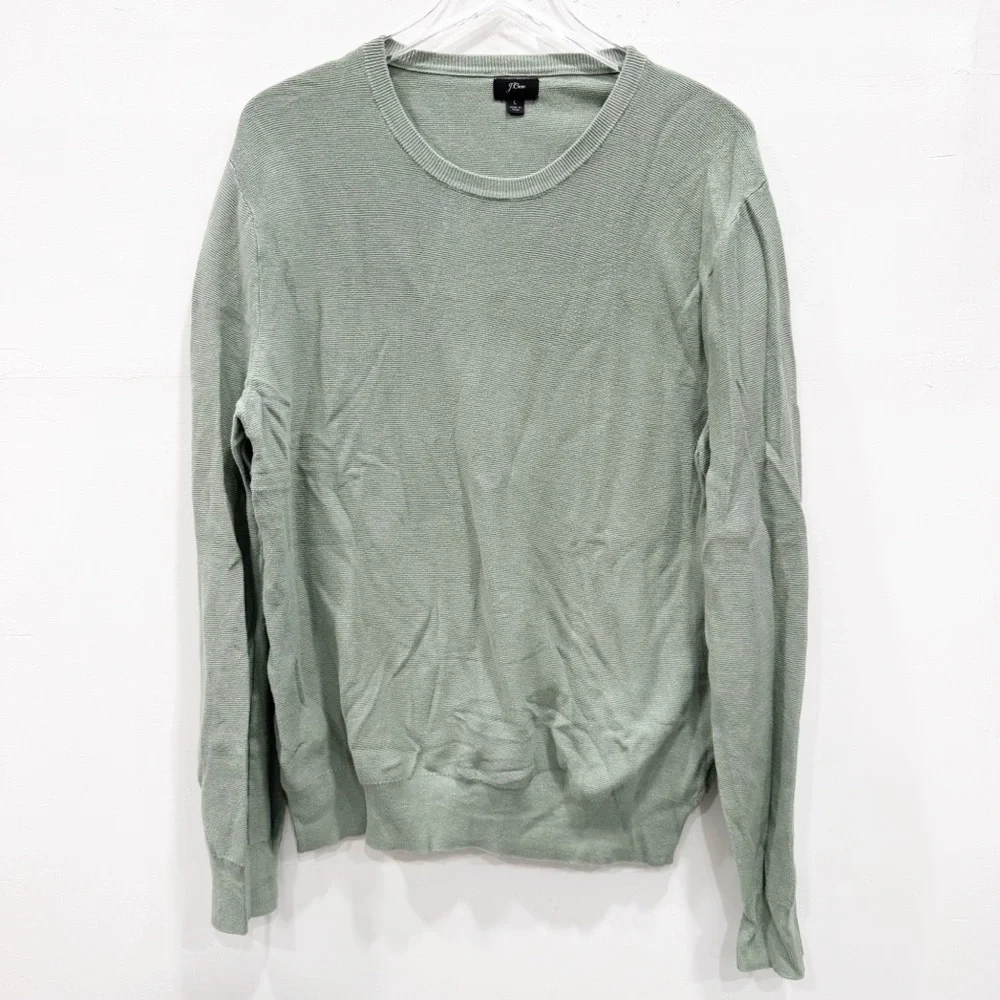J. Crew Cotton Crewneck Sweater in Garter Stitch Men’s Large Green